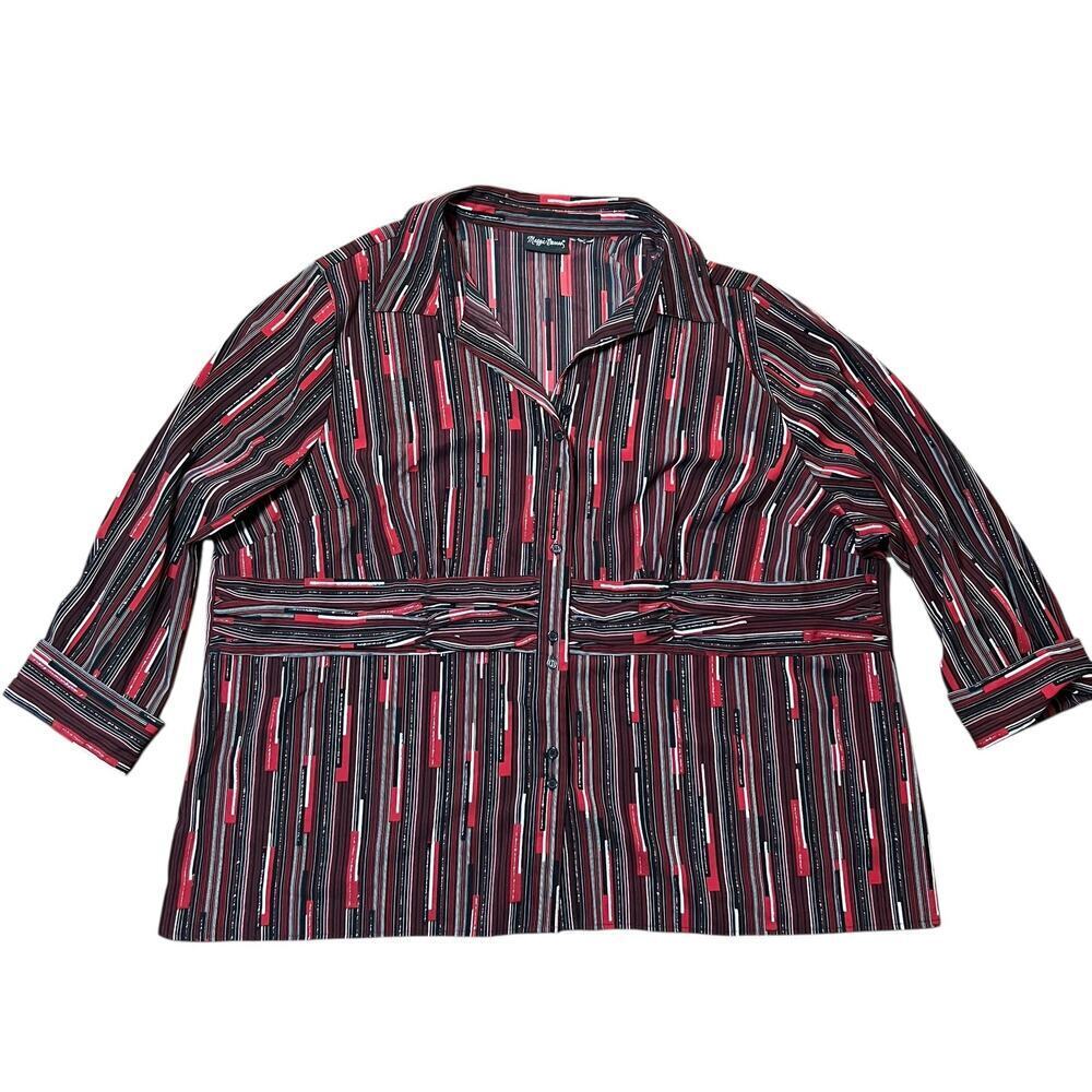 Vintage Maggie Barnes Red & Black Button Up Top Size 3X